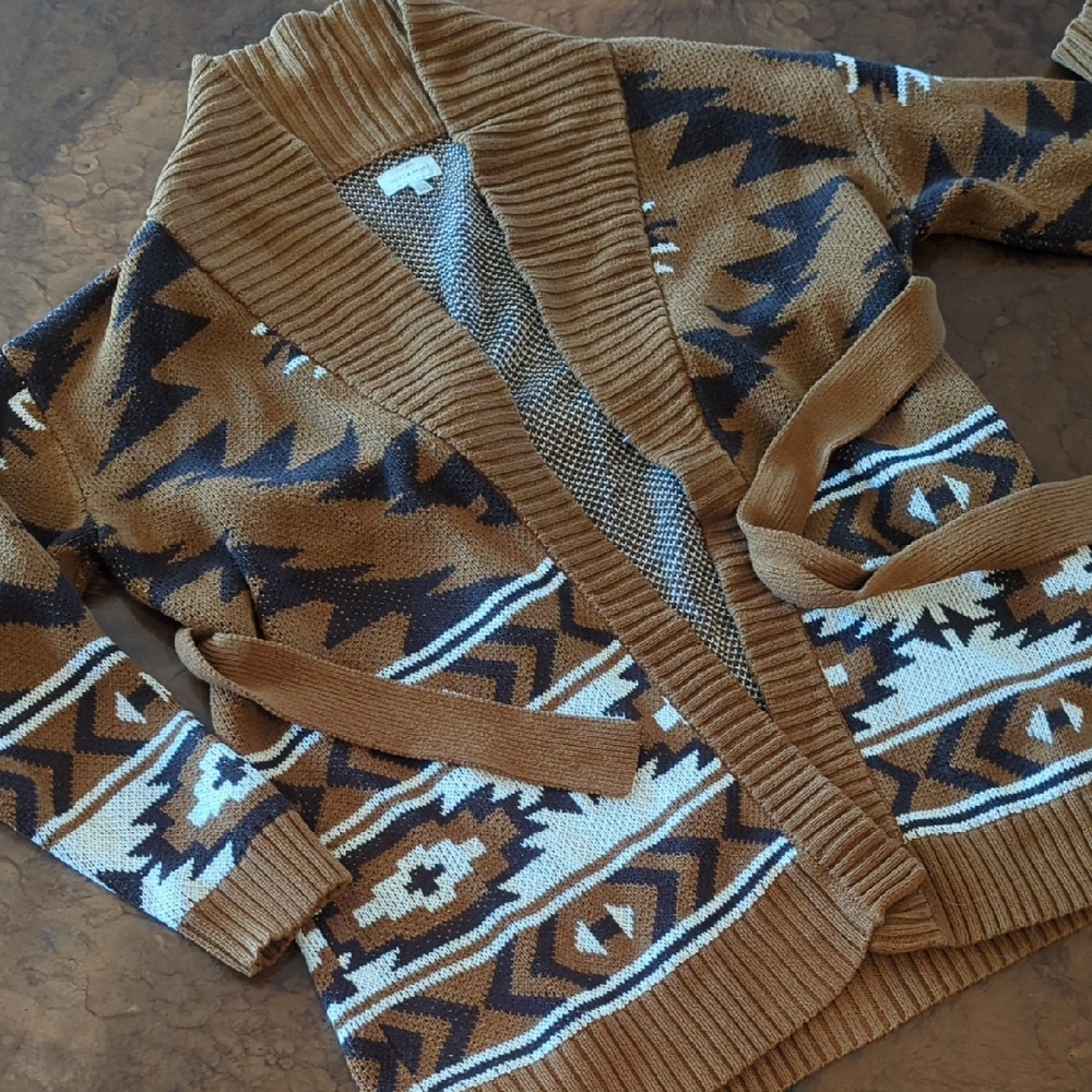 Lucky Brand Brown and Cream Patterned Cardigan